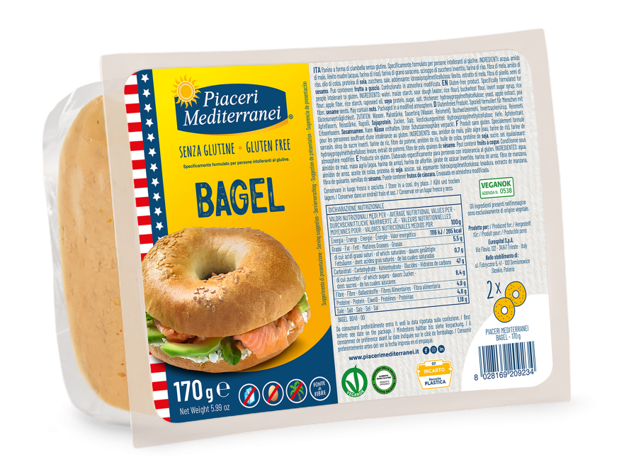 Bagel 170g - Piaceri
Glutenfrei – der perfekte Allrounder für Brunch, Sandwiches & mehr!