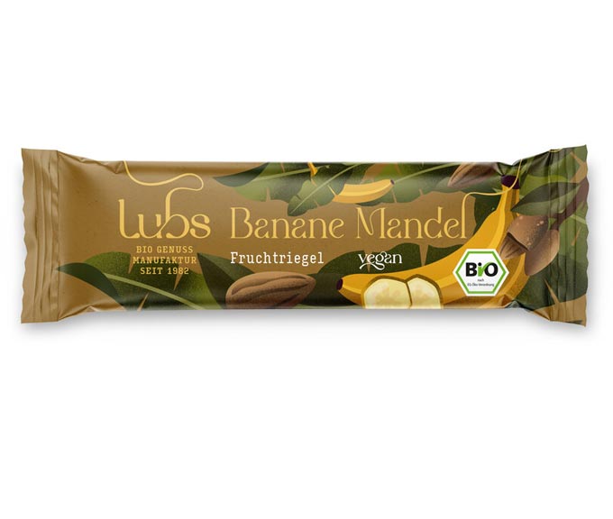 Banane-Mandel Fruchtriegel 40g - Lubs Bio
Fruchtriegel Banane-Mandel Classic von Lubs ist ein leckerer glutenfreier Riegel.