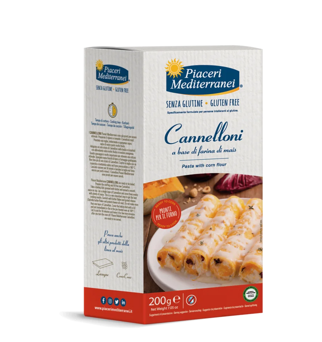 Cannelloni 200g - Piaceri Mediterranei
Die Cannelloni von Piaceri Mediterranei sind eine glutenfreie Spezialität, die sich durch eine herzhafte Füllung und authentischen Geschmack auszeichnet.