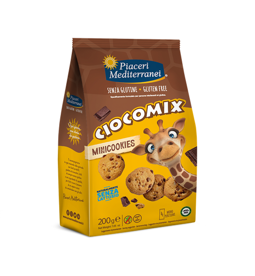Ciocomix Minicookies mit Schokostückchen 200g - Piaceri Mediterranei
 Jeder Keks vereint eine knusprige, zarte Textur mit reichhaltigen Zartbitterschokoladentropfen.