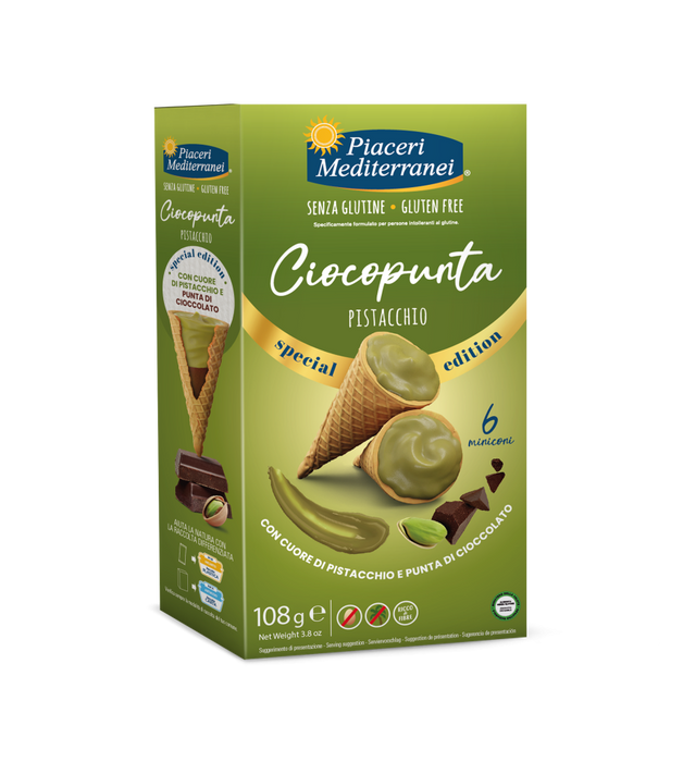 Ciocopunta Pistacchio 108g -Piaceri
Die zarte Pistazienfüllung trifft auf den intensiven Geschmack feinster Schokolade – ein unwiderstehliches Duo für echte Genießer.