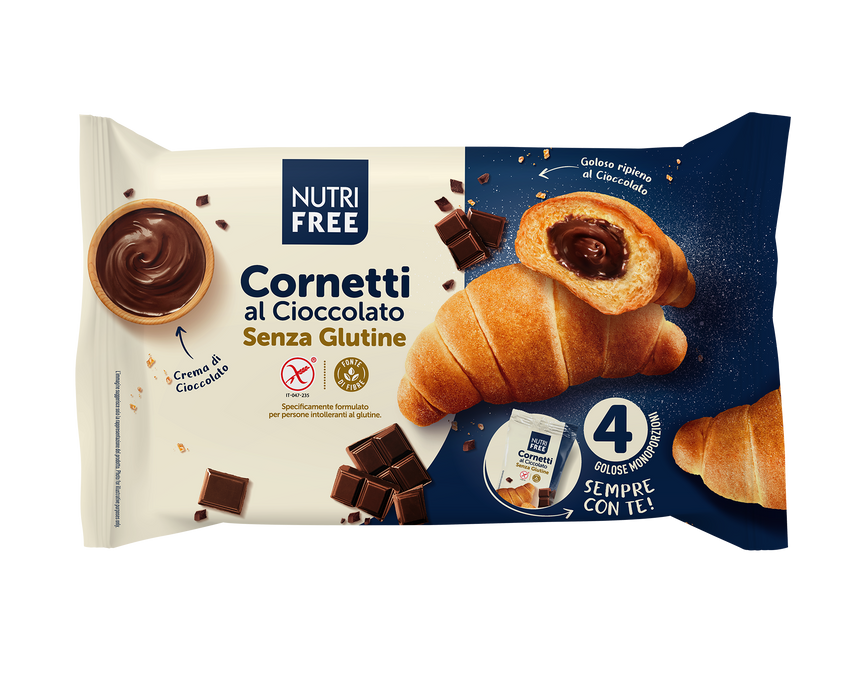 Cornetti mit Schokofüllung 240g- Nutri Free
Holen wir uns das Frühstück zurück! Die neuen Nutrifree Chocolate Croissants sind weich und duftend, gefüllt mit einer köstlichen Schokoladenfüllung