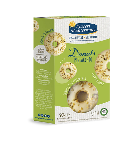 Donut Pistazien 90g - Piaceri Mediterranei
 Mit seiner attraktiven Dekoration aus kleinen Pistazienstückchen und der hellen Glasur ist er nicht nur ein Genuss für den Gaumen, sondern auch ein Augenschmaus.