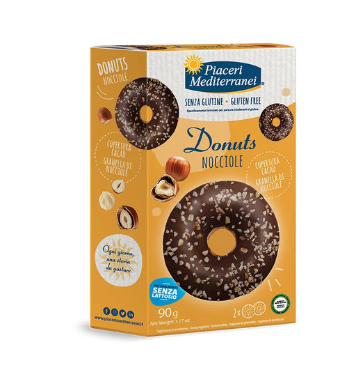 Donut mit Schokolade und Haselnüssen 90g - Piaceri Mediterranei
Der Haselnuss-Donut aus zartem Rührteig überzeugt mit seinem köstlichen Geschmack und ist dabei glutenfrei.