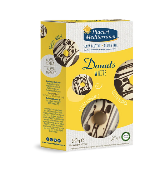 Donut mit weißer und dunkler Schokolade 90g - Piaceri Mediterranei
Der zarte Donut-Kuchen aus saftigem Rührteig begeistert mit seinem hervorragenden Geschmack und ist glutenfrei. Die ansprechende dunkle und helle Schokoladenglasur verleiht ihm zusätzlich eine elegante Note.