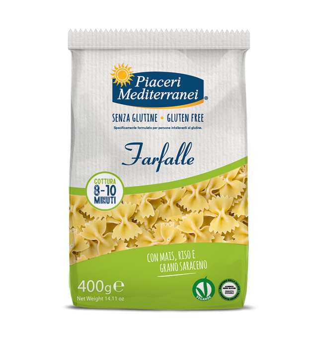 Farfalle 3 Mehlsorten 400g- Piaceri
Ob mit Tomaten, Pesto oder Ihrer Lieblingssauce – diese Pasta macht jedes Gericht zu einem Geschmackserlebnis.