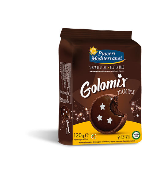 Golomix Biscociock 120g - Piaceri
Der leckerste Snack aller Zeiten – Golomix Biscociock glutenfrei! Ein köstlicher Kakaokeks mit einem cremigen Golomix-Cremeherz, umhüllt von einer knusprigen Schokowaffel und verziert mit Zuckersternen.