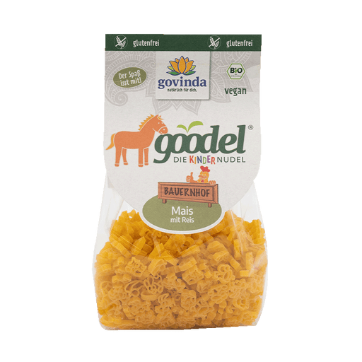 Goodel Kindernudel Bauernhof Mais mit Reis 250g - Govinda
Pasta-Liebe für die Kleinsten: Unsere Kinder-Goodel bringen nicht nur Geschmack, sondern auch Spaß auf den Teller! Gefertigt aus ausgewählten Zutaten wie Mais und Reis, sind sie besonders mild im Geschmack – perfekt für sensible Gaumen. Die liebevoll gestalteten Tierformen lassen Kinderaugen leuchten und machen jede Mahlzeit zum Erlebnis. Und das Beste: Sie sind glutenfrei – ideal für Kinder mit Zöliakie oder Glutensensitivität.