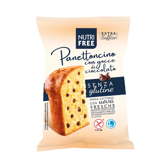 Panettoncino con Gocce di Ciocolatta 100g- Nutri free
Wenn Sie einen glutenfreien Panettone im praktischen Taschenformat suchen, der Ihre Weihnachtsfeiern auch unterwegs bereichert, dann ist der gluten- und laktosefreie Panettone mit Nutri Free Schokoladenstückchen genau das Richtige für Sie.
