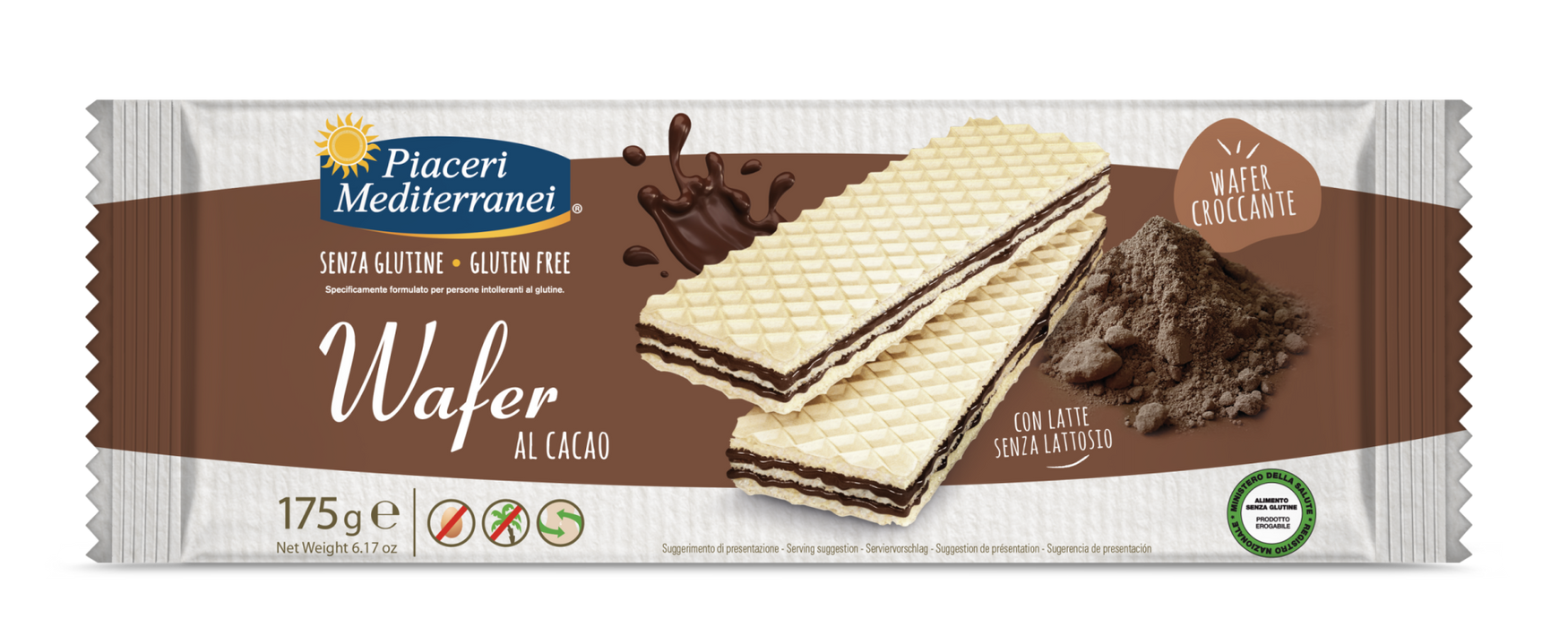 Wafer Cacao 175g -Piaceri
Eine knusprige Waffel kombiniert mit bestem Kakao – ein unwiderstehlicher Genuss!