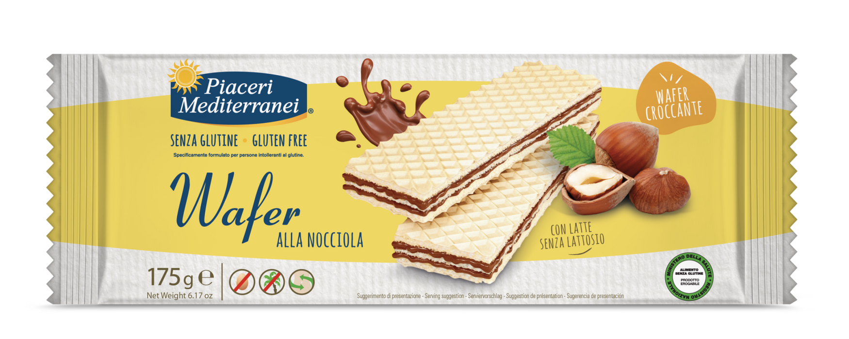 Wafer Nocciola 175g- Piaceri
Mit den glutenfreien Haselnuss-Einzelportionswaffeln wird Ihr Morgensnack noch genussvoller. Ideal zum Teilen – oder einfach, um sich selbst eine Freude zu machen!