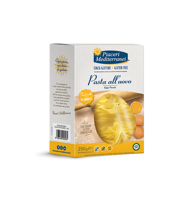 Tagliatelle 250g- Piaceri Mediterranei
Ob mit herzhaftem Ragù oder einer leichten Tomatensauce – Sie entscheiden, wie Sie diesen Moment genießen möchten!