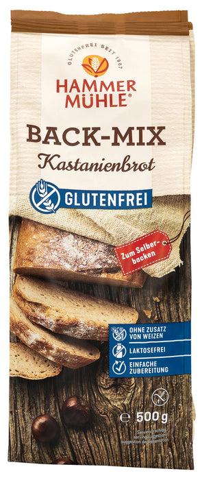 Back-Mix Kastanienbrot 500g - Hammermühle
Back-Mix Kastanienbrot von Hammermühle ist eine glutenfreie Backmischung für ein glutenfreies Kastanienbrot.