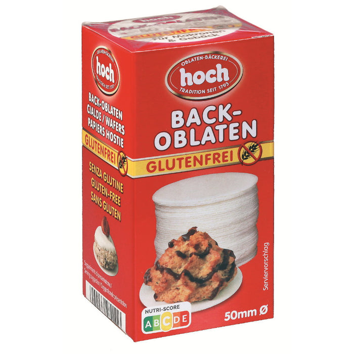 Backoblaten - Hostien, rund (50mm) 75 Stk - Hoch Oblaten
Glutenfreie Back-Oblaten für den universellen Einsatz in der glutenfreien Backstube - besonders in der Weihnachtsbäckerei dienen die runden Oblaten als Grundlage für Lebkuchen, Makronen, uvm.
