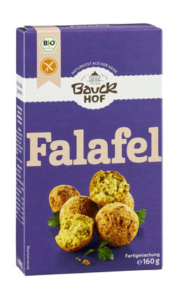 Falafel 160g  - Bauckhof Bio
Falafel von Bauckhof ist eine glutenfreie Mischung. Klassisch werden Falafelbällchen mit Salat und Pita- oder Fladenbrot gereicht. Gut dazu passt ein Joghurt Dressing für 1 Kuchenblech oder 2 Springformen, gelingt auch ohne Milch und Eier.