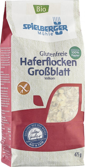 Haferflocken Großblatt 475g - Spielberger Mühle
Für glutenfreien Haferflocken wird das ganze Korn gedarrt, gedämpft und anschließend zu einer schönen Flocke gewalzt. So bleiben alle Inhaltsstoffe des vollen Getreidekorns erhalten.