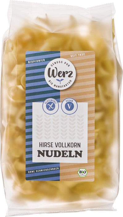Hirse Vollkorn Nudeln 200g - Werz Bio
Genießen Sie die gekochte Pasta mit Pesto, einer klassischen Tomatensoße oder als Einlage für eine Brühe. 