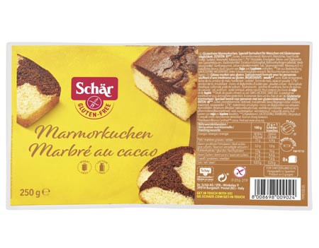 Marmorkuchen 250g - Schär
Marmorkuchen von Dr. Schär, ist glutenfrei und laktosefrei. Luftig lockerer und saftiger Marmorkuchen, schmeckt wie hausgemacht, einfach lecker!