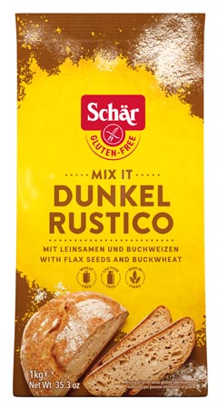 Mix it Dunkel Rustico 1000g - Schär
Sie träumen schon lange von richtig gutem, selbstgebackenem dunklem Brot? Dann probieren Sie doch mal die natürlich glutenfreie Backmischung von Schär!