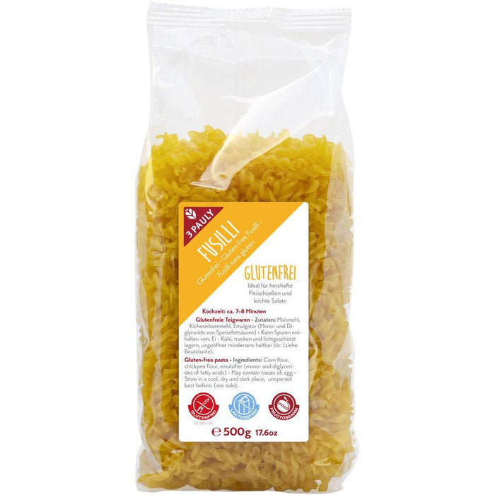 Spiralen 500g - 3 Pauly
Die allergenarmen Spiralnudeln von 3 PAULY harmonieren hervorragend mit jeder Art von Pastasoße. Zusätzlich werden sie aus Mais- und Kirchererbsenmehl hergestellt und sind dadurch besonders allergenarm und auch für eine glutenfreie Ernährung geeignet.