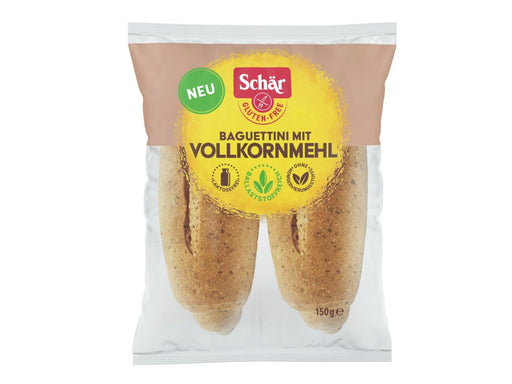 Baguettini mit Vollkornmehl 150g - Schär

Außen goldbraun und herrlich knusprig, innen locker und saftig – die Schär Baguettini mit Vollkornmehl bringen echtes Ofenfrische-Gefühl direkt zu dir nach Hause