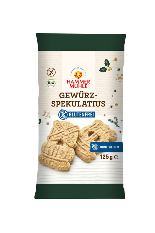 Bio Gewürzspekulatius 125g - Hammermühle

Traditionell würzig, herrlich knusprig und dabei rundum verträglich: Dieser feine Bio-Spekulatius von Hammermühle bringt festliche Stimmung auf den Plätzchenteller – ganz ohne Gluten und Weizen! Mit aromatischen Bio-Gewürzen wie Zimt, Muskat und Nelken ist er der perfekte Begleiter für gemütliche Wintertage.