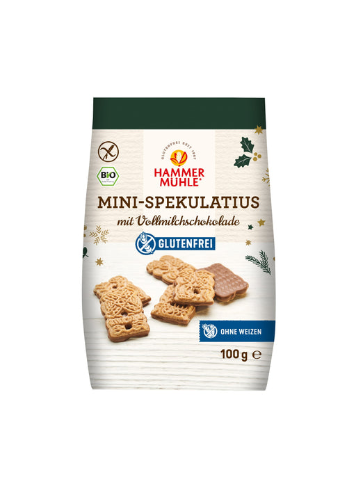 Bio Mini-Spekulatius mit Vollmilchschokolade 100g - Hammermühle

Knuspriger Weihnachtsgenuss in Mini-Form: Die beliebten Bio Mini-Spekulatius von Hammermühle werden mit feiner Vollmilchschokolade überzogen und bringen würzig-süßen Genuss in den Advent – ganz ohne Gluten und ohne Weizen. Ideal für die Kaffeepause oder zum Verschenken in der Vorweihnachtszeit!