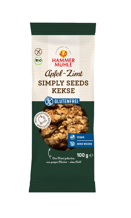 Bio Simply Seeds Kekse Apfel Zimt 100g - Hammermühle

Fruchtig, zimtig, köstlich: Die Bio Simply Seeds Haferkekse Apfel Zimt vereinen glutenfreie Haferflocken mit sonnengereiften Apfelstücken, goldenen Leinsamen und einer feinen Prise Zimt &amp; Nelken – perfekt abgestimmt für die kalte Jahreszeit. Knusprig gebacken, natürlich süß, ideal für alle, die bewussten Genuss lieben.