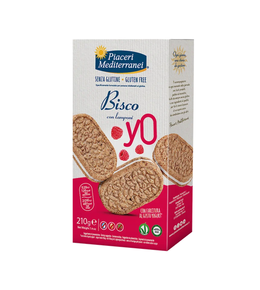 BiscoYo Kekse mit Joghurtcreme und Himbeeren 210g - Piaceri Mediterranei

Die Biscoyo con Lamponi von Piaceri Mediterranei sind glutenfreie Kekse, die mit einer köstlichen Yoghurtfüllung und Himbeeren veredelt sind.