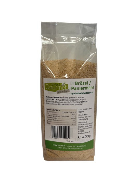 Brösel / Paniermehl - gluten/laktosefrei - 400g - Vital Gourmet

Brösel / Paniermehl für ein perfektes Wienerschnitzel oder geb. Gemüse !