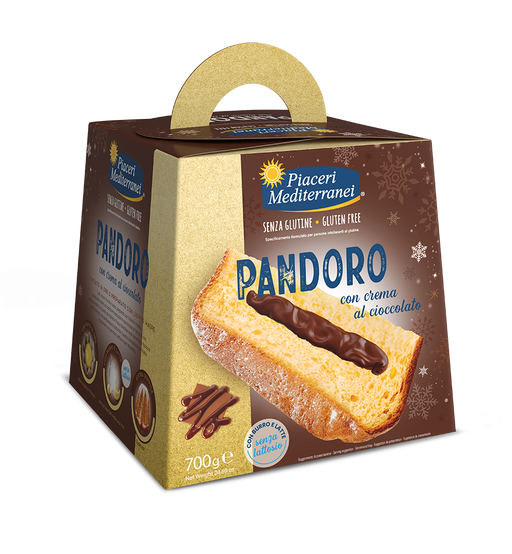 Chocolate Pandoro 700g - Piaceri

Extra weich, extra zart, extra lecker – und dazu ganz ohne Laktose!
Unser glutenfreier Pandoro mit feiner Schokoladencreme ist die perfekte süße Verführung für die Weihnachtszeit. Die klassische italienische Spezialität wird hier mit einer cremigen Schokofüllung veredelt – so wird dein Fest noch genussvoller.