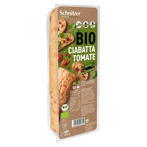 Ciabatta Tomate 180g -Schnitzer Bio

Genieße den Geschmack Italiens mit unserem glutenfreien Bio-Ciabatta! Die sonnengetrockneten Tomaten verleihen diesem Brot einen frischen, mediterranen Flair, der jeden Biss zum Genuss macht.