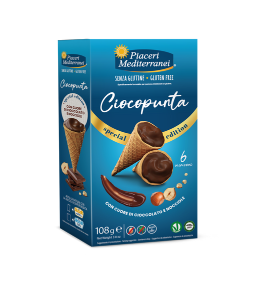 Ciocopunta 108g-Piaceri

Mini-Tüten mit einem zarten Schokoladen-Haselnuss-Herz, umhüllt von einer knusprigen Waffel, die jedes Geschmackserlebnis zu einem Highlight macht.