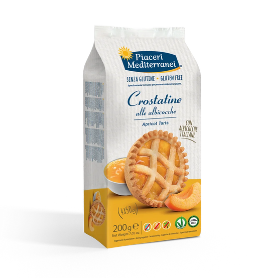 Crostatine - Tarts mit Aprikosenfüllung 200g - Piaceri Mediterranei

Die glutenfreien Törtchen mit fruchtiger Aprikosenfüllung bieten einen erfrischenden Geschmack und sind vegan sowie laktosefrei.