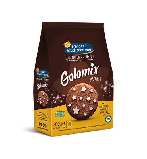 Golomix Biscotto 200g -Piaceri

Dieses Frühstück wird unvergesslich! Unsere duftenden, glutenfreien Kakaokekse mit Schokolade, Haselnüssen und zarten Zuckerguss-Sternen sorgen für pure Glücksmomente – schon ab dem ersten Bissen.