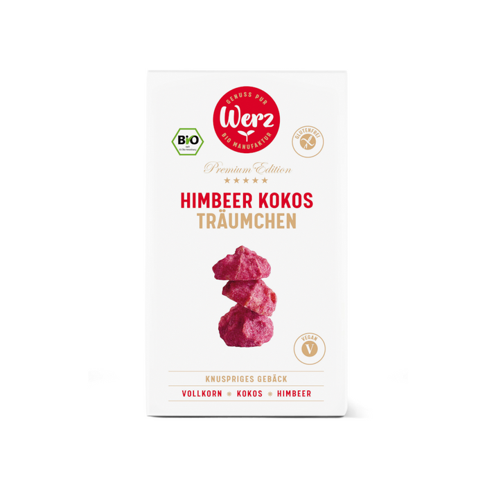 Himbeer Kokos Träumchen Gebäck 110g - Werz

Die Himbeer Kokos Träumchen von Werz vereinen fruchtige Himbeeren mit feinen Kokosraspeln zu einem zarten Bio-Gebäck für besondere Genussmomente.