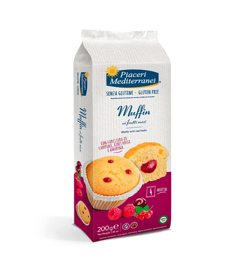 Muffin Früchte (Himbeeren, Johannisbeeren und Kirschen) 200g - Piaceri Mediterranei

Die Muffin ai Frutti Rossi von Piaceri Mediterranei sind ein glutenfreier Genuss, der durch seine weiche Textur und den fruchtigen Geschmack überzeugt. 