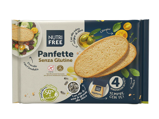 Panfette helles Brot geschnitten 300g - Nutri Free

Panfette von Nutrifree sind helle glutenfreie Brotscheiben mit nativem Olivenöl