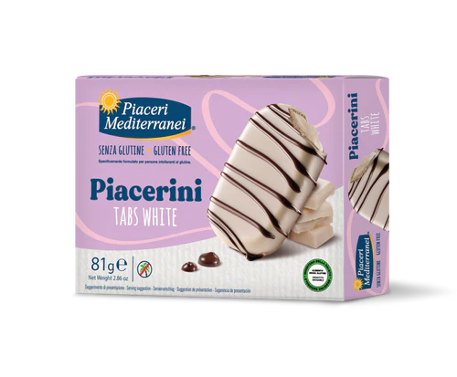 Piacerini Tabs White 81g-Piaceri

Knusprige, zweifarbige Waffeln treffen auf eine cremige Haselnussfüllung – umhüllt von zarter weißer Schokolade und verfeinert mit feinen Streifen dunkler Schokolade.