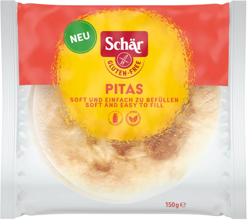 Pitas 150g - Schär

Unsere glutenfreien Pita-Fladenbrote sind ideal für alle, die Genuss und Qualität schätzen. Sie sind angenehm soft, lassen sich mühelos befüllen und passen perfekt zum Dippen, Belegen oder als Beilage.