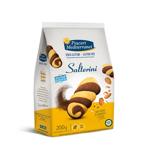 Salterini Kakao-Mandel Kekse 200g - Piaceri Mediterranei

Die Salterini Kekse sind knusprige, glutenfreie Mandel-Kakao Kekse, die sich hervorragend als süßer Snack für zwischendurch eignen.
