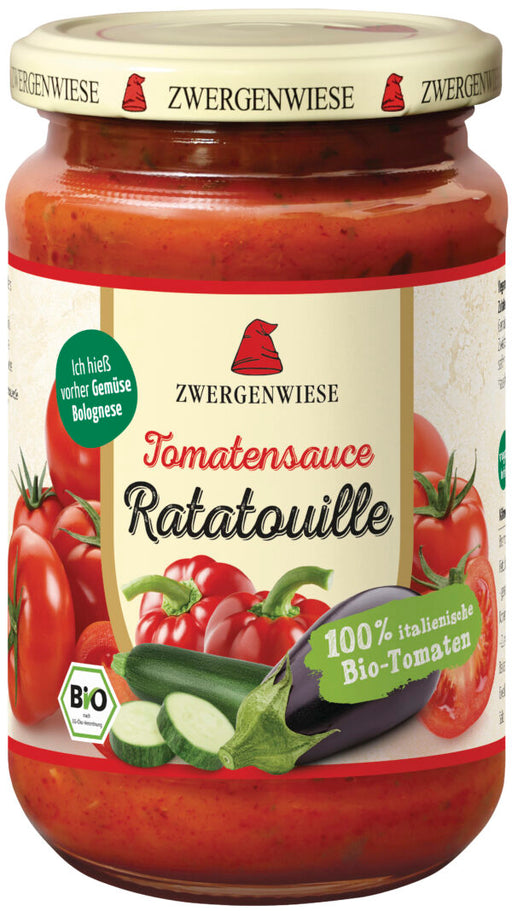 Tomatensauce Ratatouille 340ml - Zwergenwiese Bio

Die Tomatensaucen eignen sich nicht nur zu Pasta, sondern auch auf Pizza, als Basis für Chili sin Carne, als Belag für Wraps und als Gazpacho oder Tomatenkaltschale.