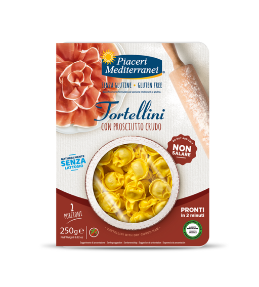 Tortellini Prosciutto Crudo 250g- Piaceri

Unsere glutenfreien Tortellini mit Rohschinken sind ein echter Klassiker – voller Geschmack und unwiderstehlich für alle am Tisch. Ein Genuss, der nie genug ist!