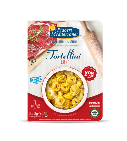 Tortellini con Carne 250g - Piaceri Mediterranei

Die Tortellini von Piaceri Mediterranei lassen sich in kürzester Zeit zubereiten und zeichnen sich durch ihre schmackhafte Rindfleischfüllung mit Grana Padano-Käse aus.
