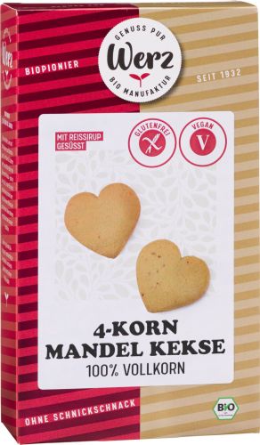 4 Korn-Vollkorn-Mandelkeks 150g - Werz Bio

Die glutenfreien 4-Korn-Mandelkekse von Werz sind leckere Kekse mit Mandelgeschmack und eignen sich bestens als süßer Snack für Zwischendurch. 