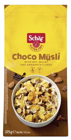 Choco Müsli 375g - Schär

Choco Müsli von Schär. Glutenfreies Schoko Müsli mit Haferflocken, Hirse und Amaranth.