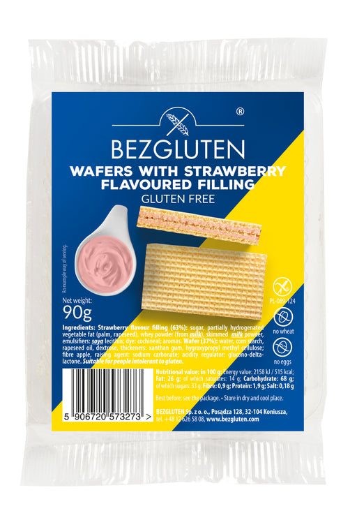 Waffeln mit Erdbeerfüllung 90g -Bezgluten